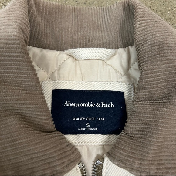 Abercrombie & Fitch Detroit Jacket Mens Small Beige Canvas Corduroy Collar Work - Picture 3 of 8